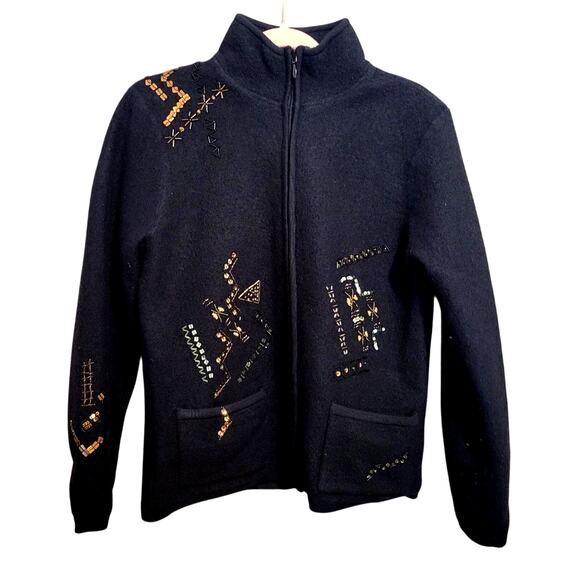 Chico's Jackets & Blazers - Chico's 100% Wool Full Zip Embellished Crafty Jacket Size Small